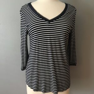 Navy & Cream Striped 3/4 Sleeve Shirt